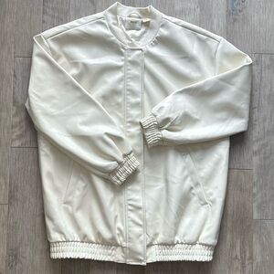Maeve Anthropologie White Faux Leather Oversized Jacket‎ Small